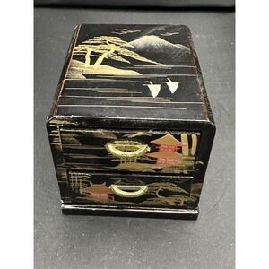 Antique Handpainted 2-drawer Box Vintage Rare Japanese
